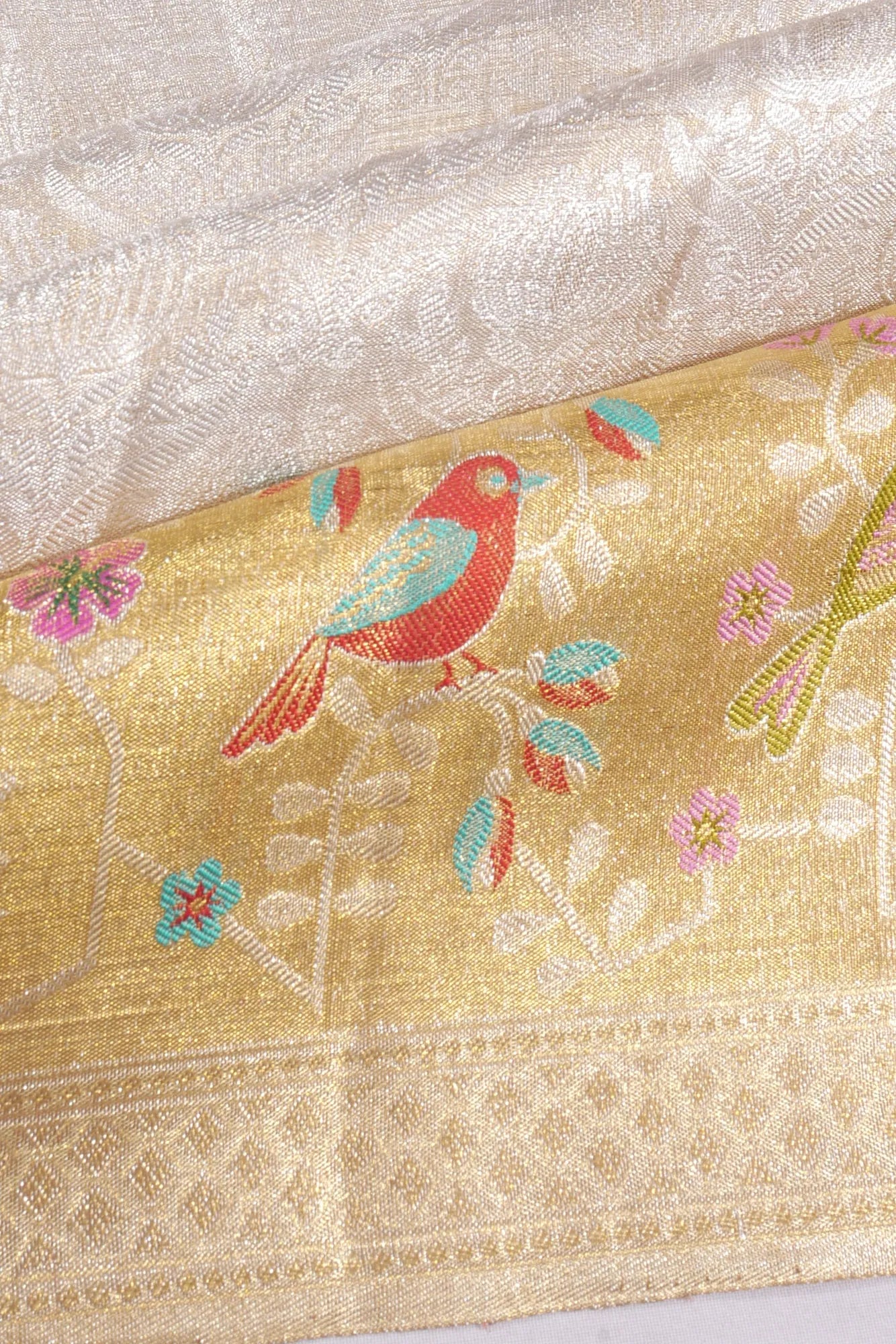 Kanchipuram Silk Tissue Brocade Silver Saree