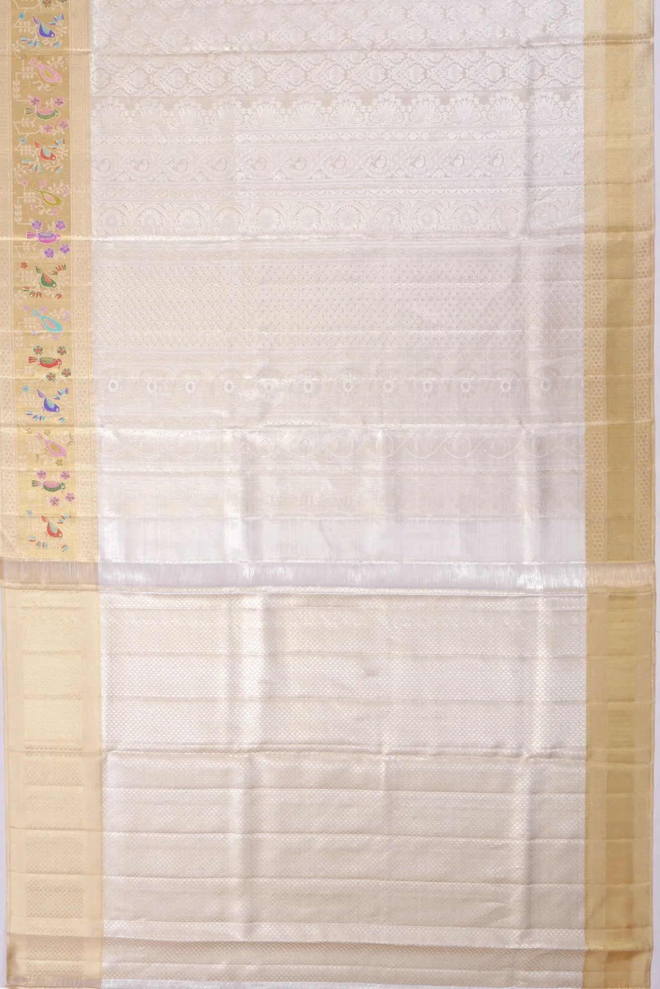 Kankatala Kanchipuram Silk Tissue Brocade Silver Saree g2