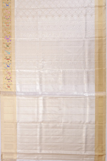 Kankatala Kanchipuram Silk Tissue Brocade Silver Saree g2