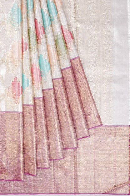 Kankatala Kanchipuram Silk Tissue Jaal Rangkat Silver Saree g2