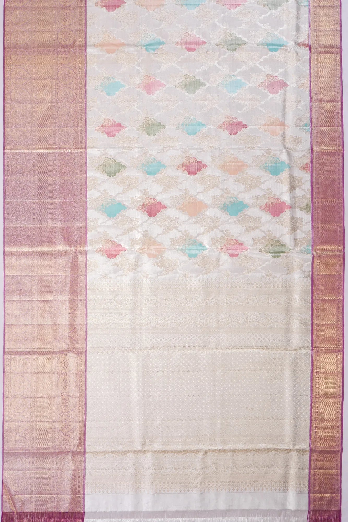 Kankatala Kanchipuram Silk Tissue Jaal Rangkat Silver Saree g2