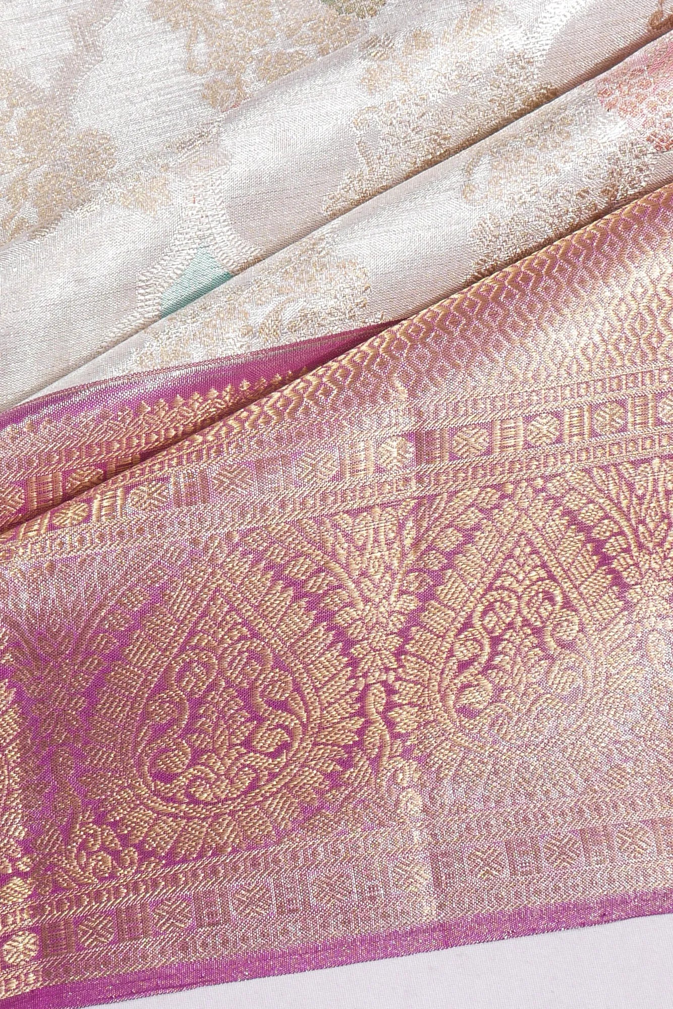 Kankatala Kanchipuram Silk Tissue Jaal Rangkat Silver Saree g2