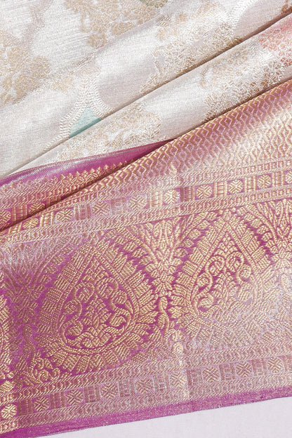 Kankatala Kanchipuram Silk Tissue Jaal Rangkat Silver Saree g2