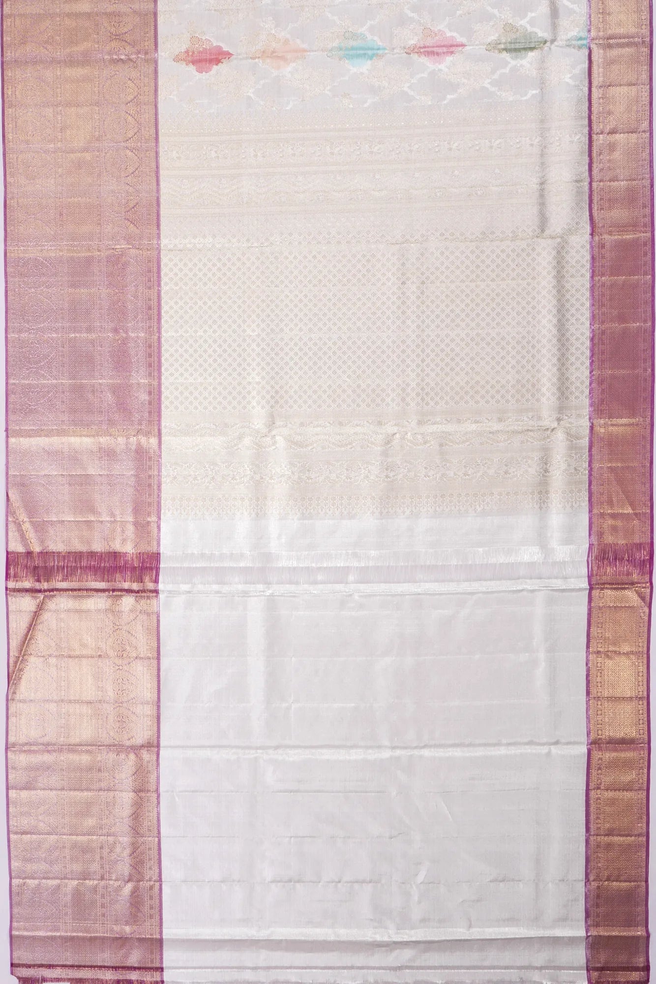 Kankatala Kanchipuram Silk Tissue Jaal Rangkat Silver Saree g2