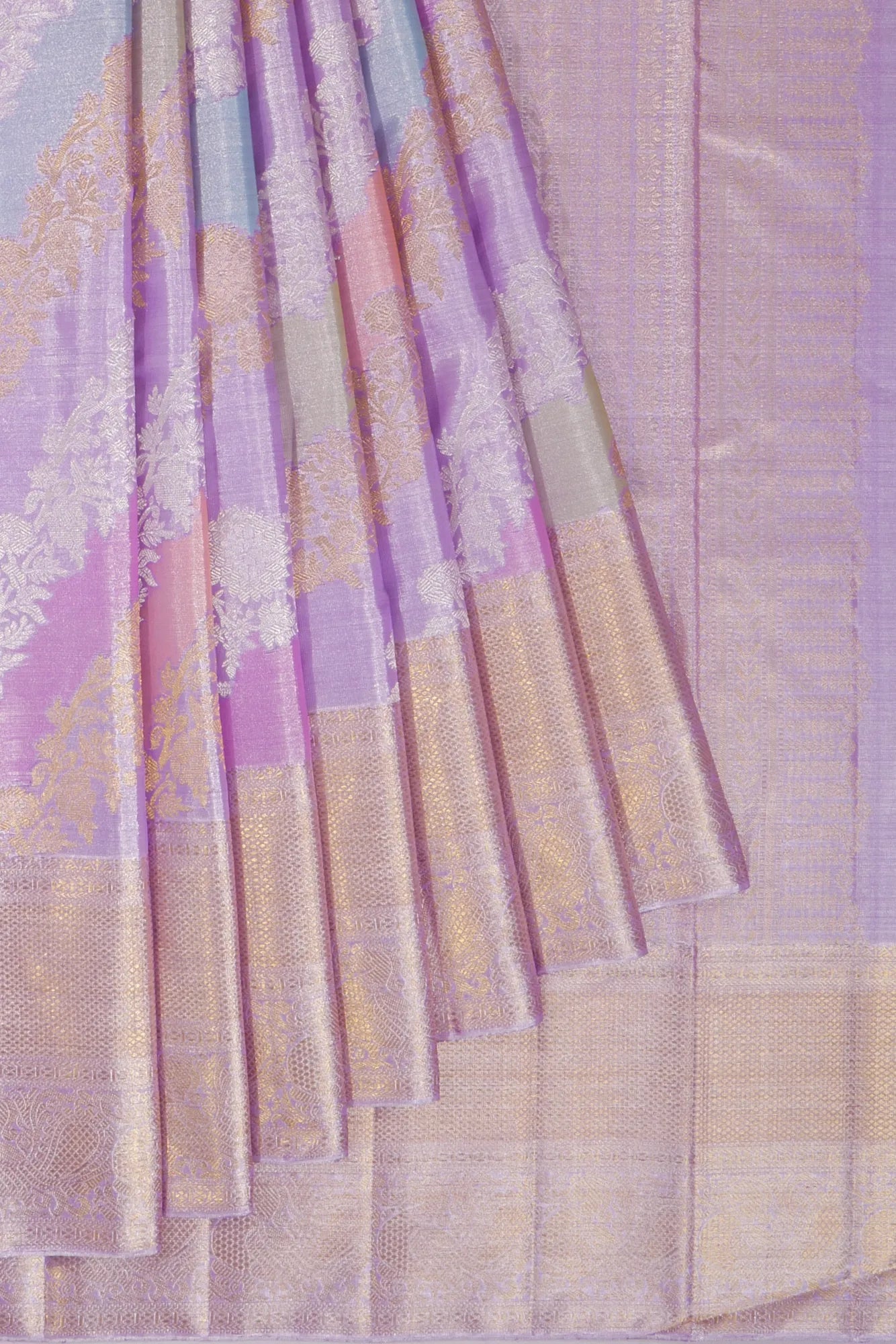 Kanchipuram Silk Tissue Jaal Ragkat Lavender Saree