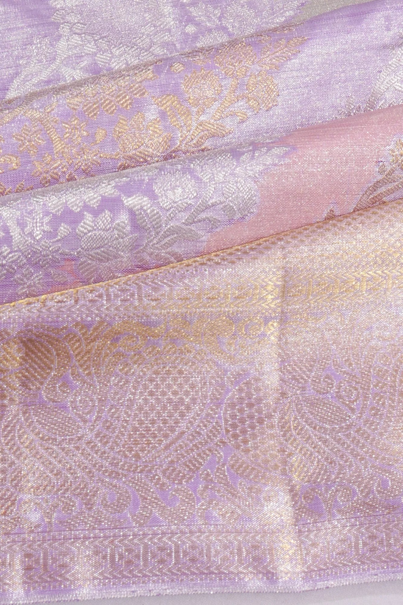 Kanchipuram Silk Tissue Jaal Ragkat Lavender Saree
