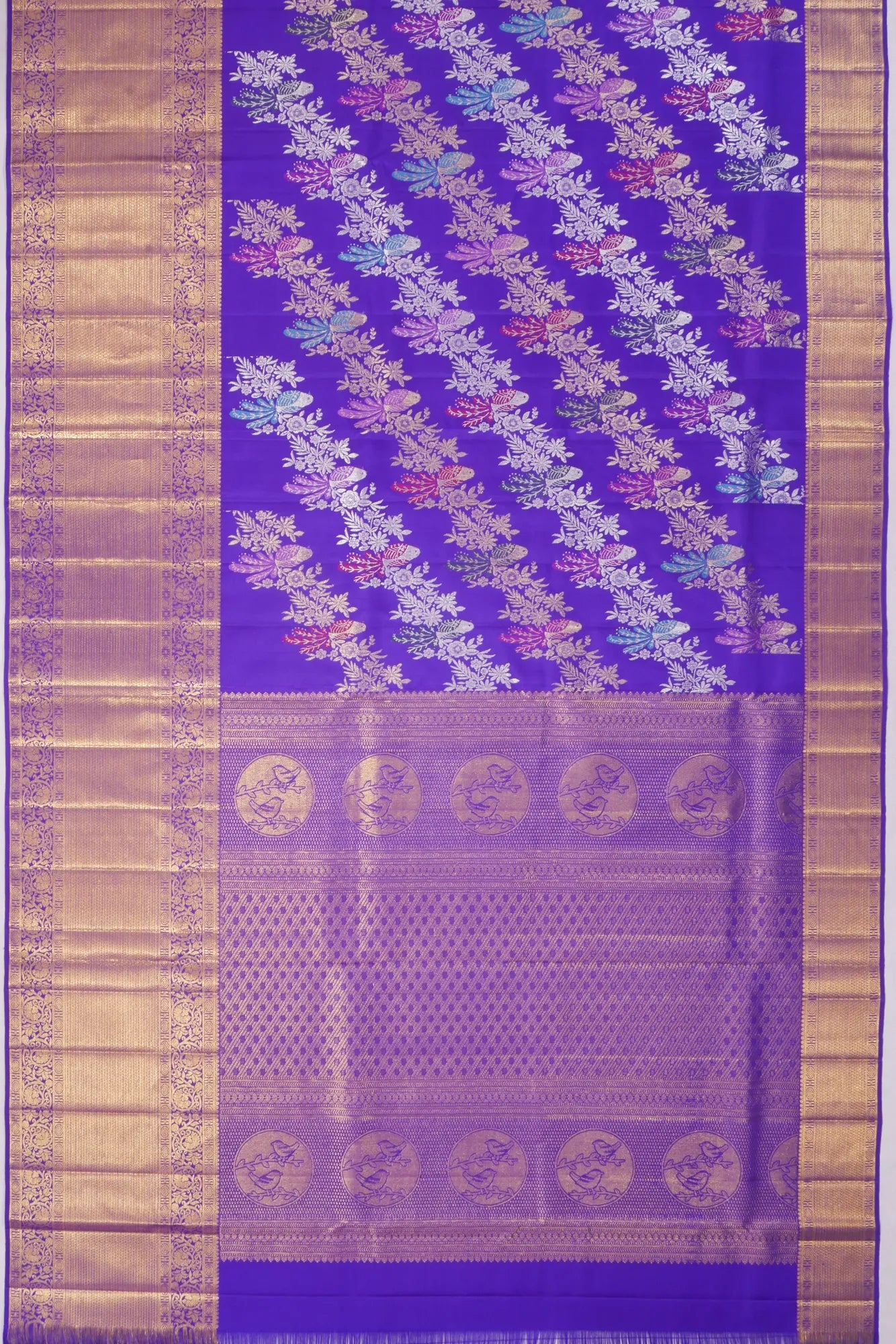 Kankatala Kanchipuram Silk Meenakari Jaal Royal Blue Saree g2