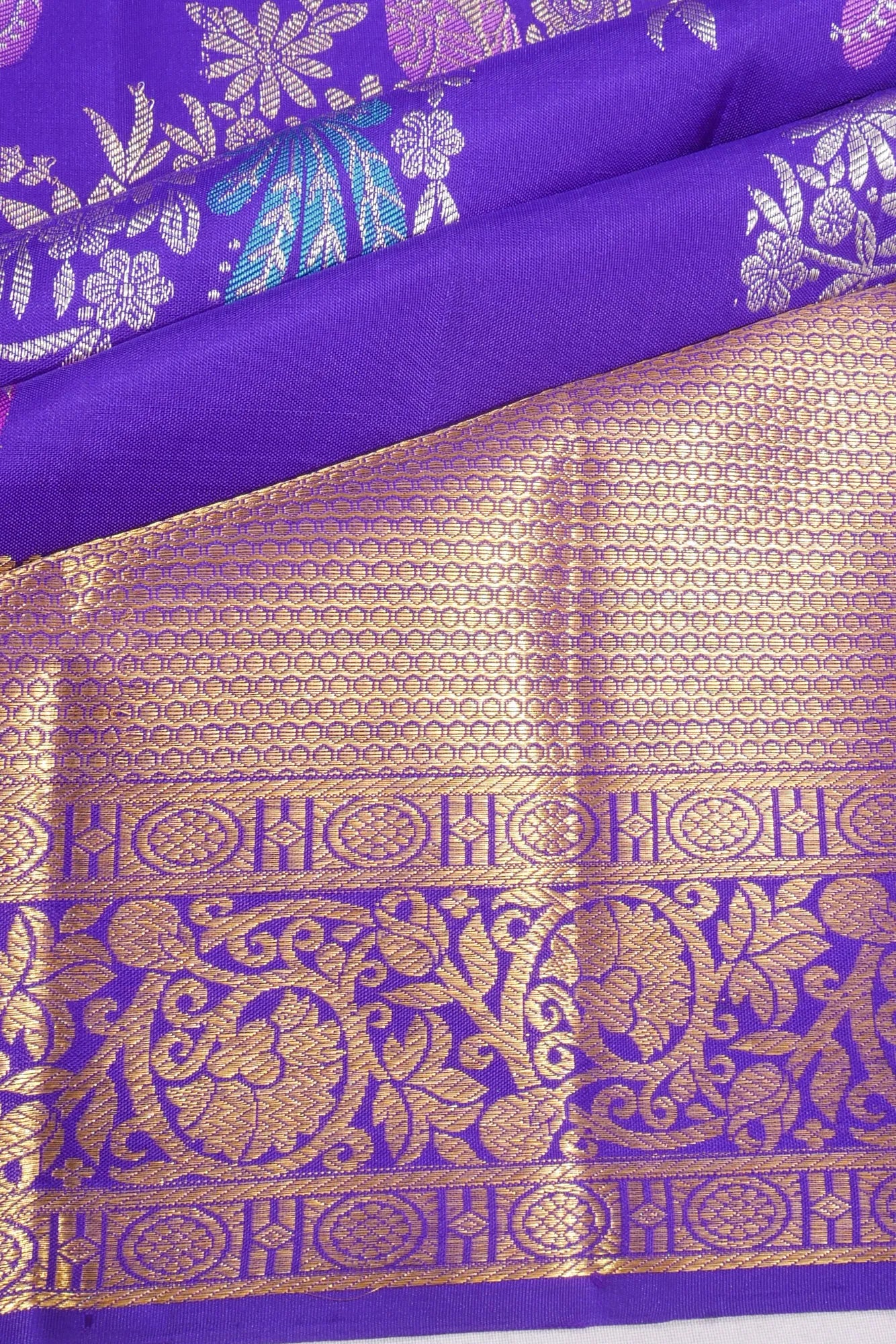 Kankatala Kanchipuram Silk Meenakari Jaal Royal Blue Saree g2