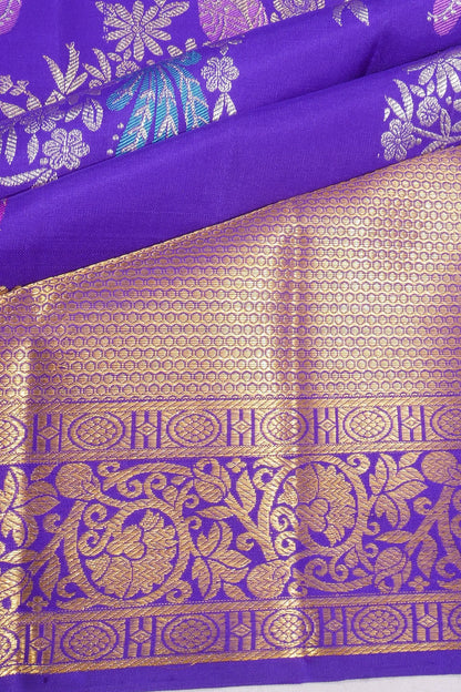 Kankatala Kanchipuram Silk Meenakari Jaal Royal Blue Saree g2
