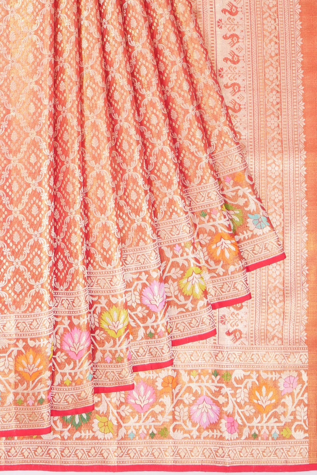 Kanchipuram Silk Tissue Brocade Orange Saree