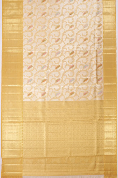 Kankatala Kanchipuram Silk Tissue Meenakari Jaal Gold Saree g2
