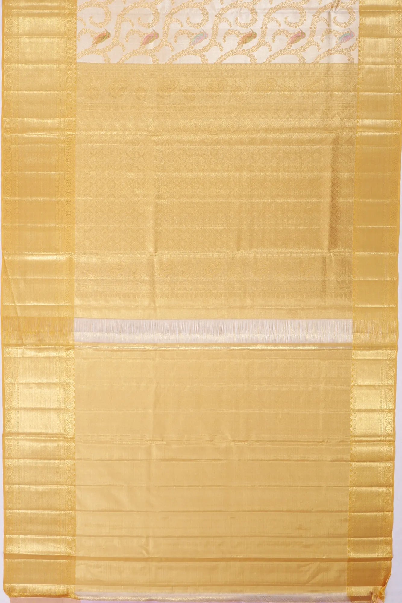 Kankatala Kanchipuram Silk Tissue Meenakari Jaal Gold Saree g2