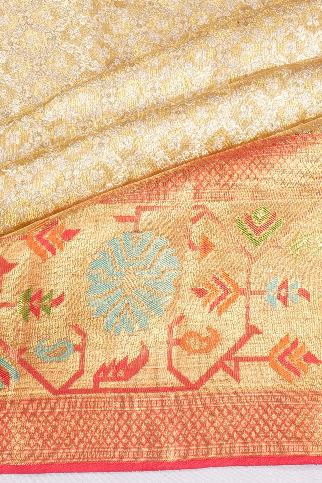 Kanchipuram Silk Tissue Brocade Gold Saree