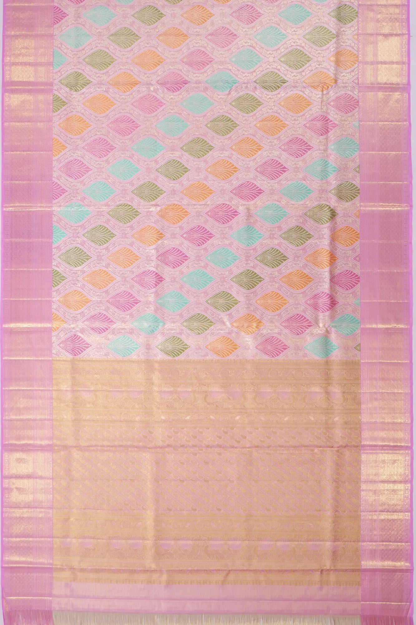Kankatala Kanchipuram Silk Tissue Meenakari Brocade Pink Saree g2