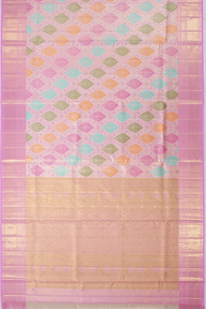 Kankatala Kanchipuram Silk Tissue Meenakari Brocade Pink Saree g2
