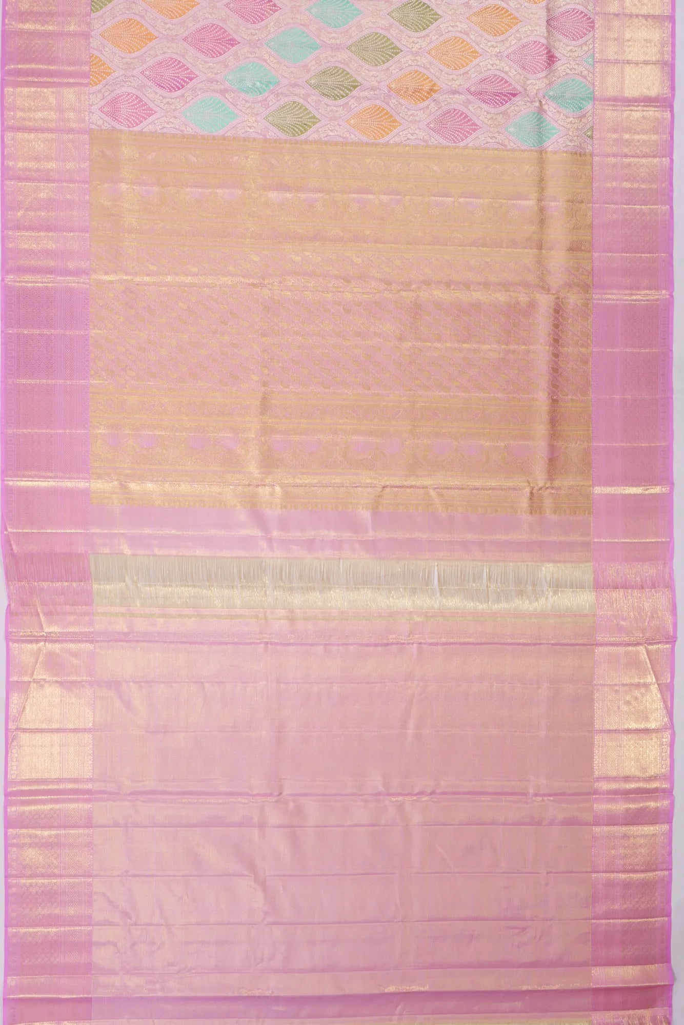 Kankatala Kanchipuram Silk Tissue Meenakari Brocade Pink Saree g2