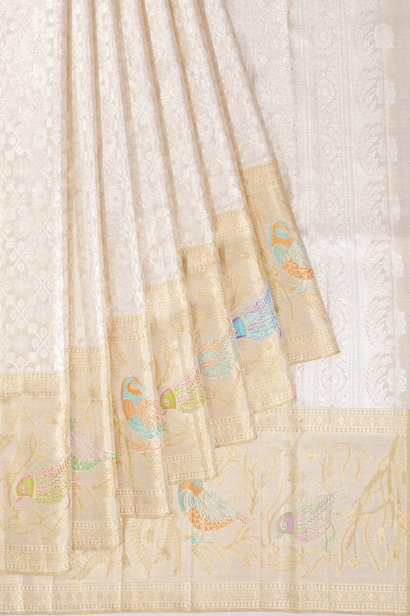 Kanchipuram Silk Tissue Brocade Silver Saree
