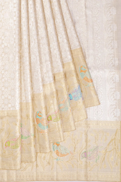 Kankatala Kanchipuram Silk Tissue Brocade Silver Saree g2