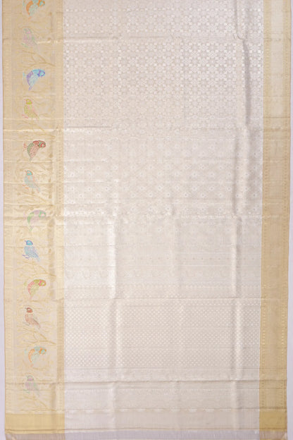 Kankatala Kanchipuram Silk Tissue Brocade Silver Saree g2