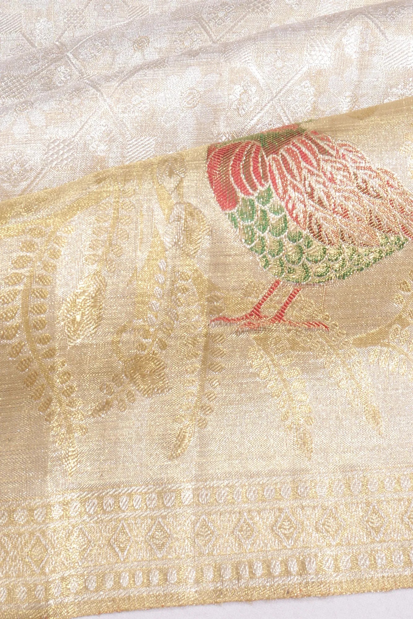 Kanchipuram Silk Tissue Brocade Silver Saree
