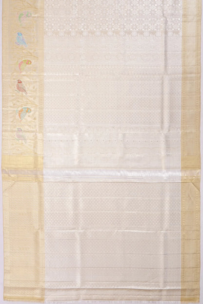 Kankatala Kanchipuram Silk Tissue Brocade Silver Saree g2