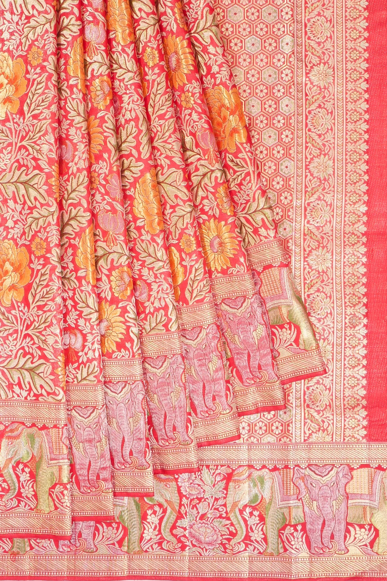 Kanchipuram Silk Tissue Brocade Red Saree