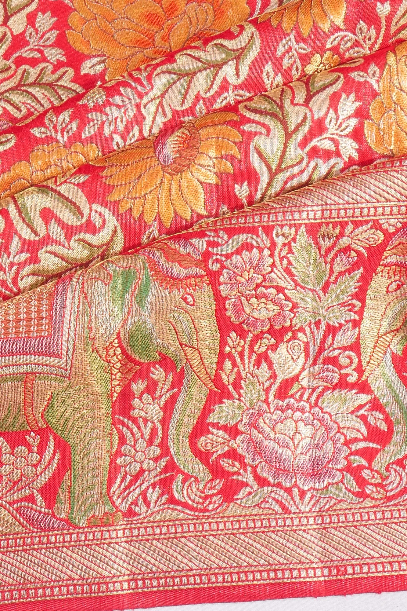 Kanchipuram Silk Tissue Brocade Red Saree