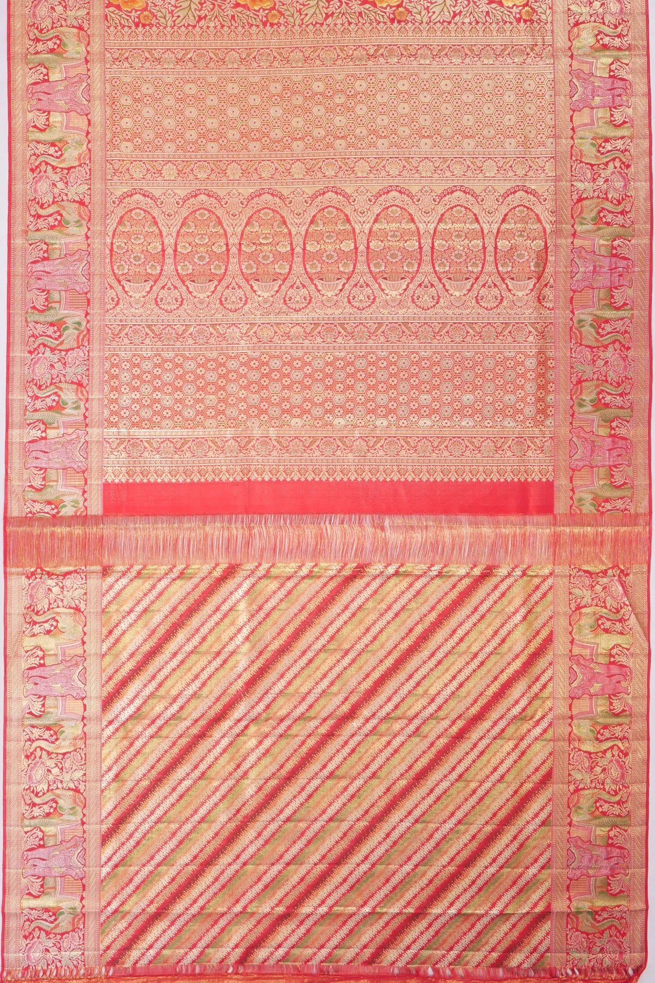 Kankatala Kanchipuram Silk Tissue Brocade Red Saree g2