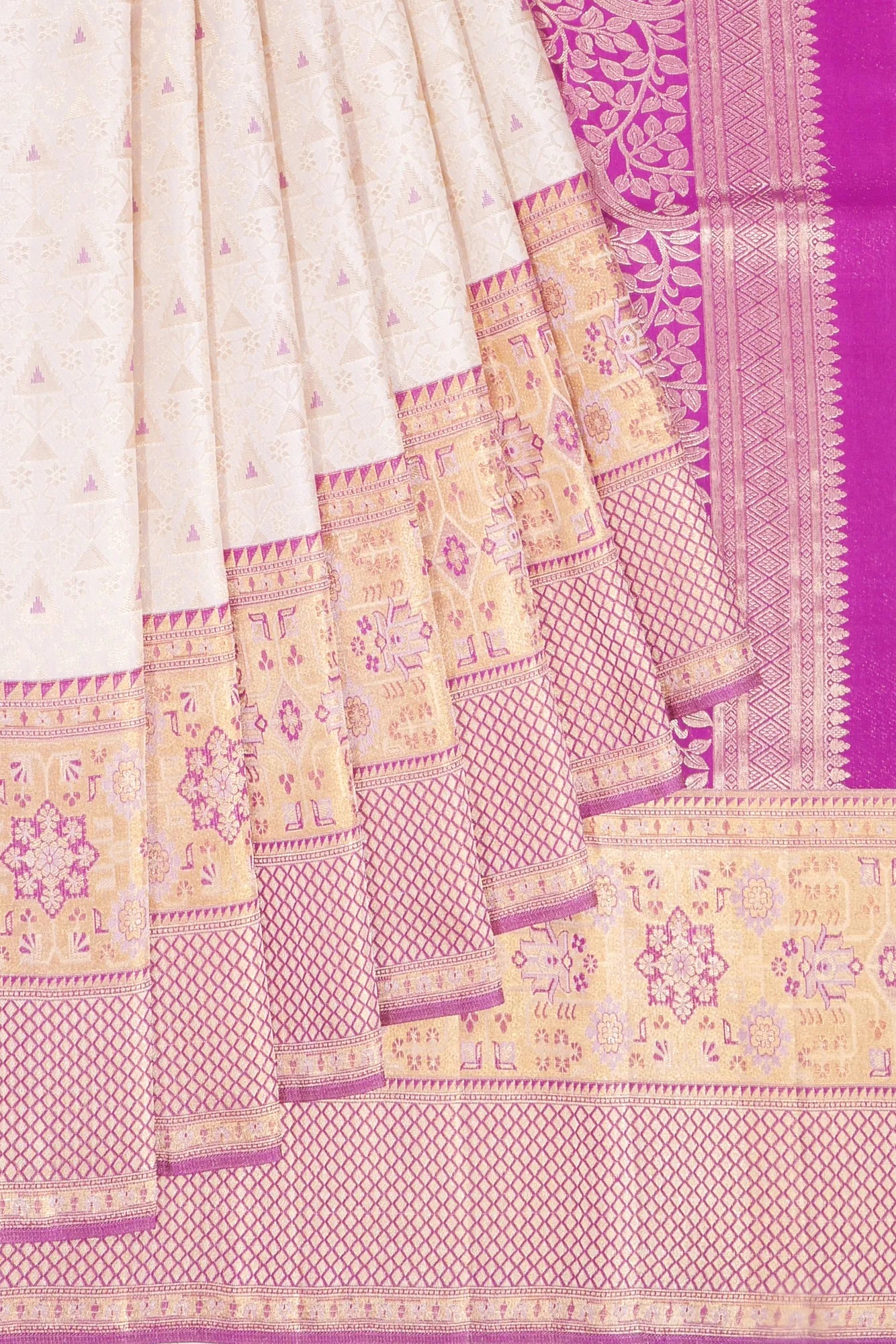 Kanchipuram Silk Brocade White Saree