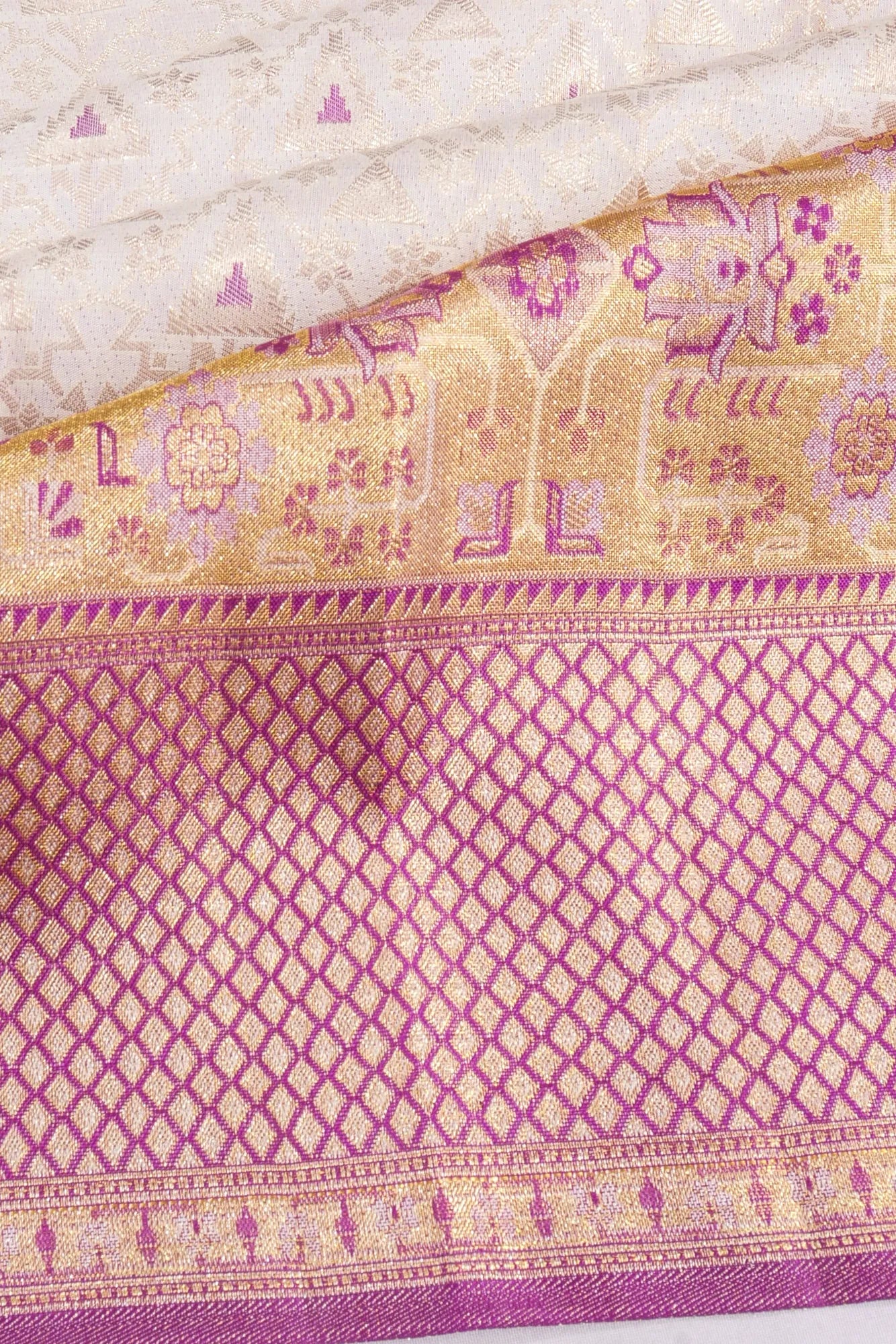 Kanchipuram Silk Brocade White Saree