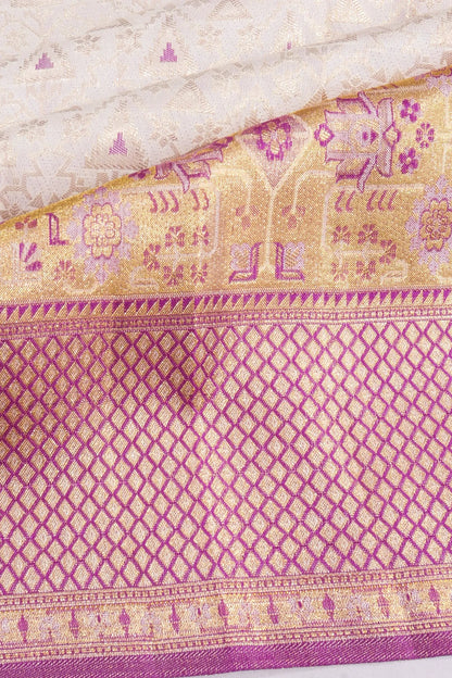 Kankatala Kanchipuram Silk Brocade White Saree g2