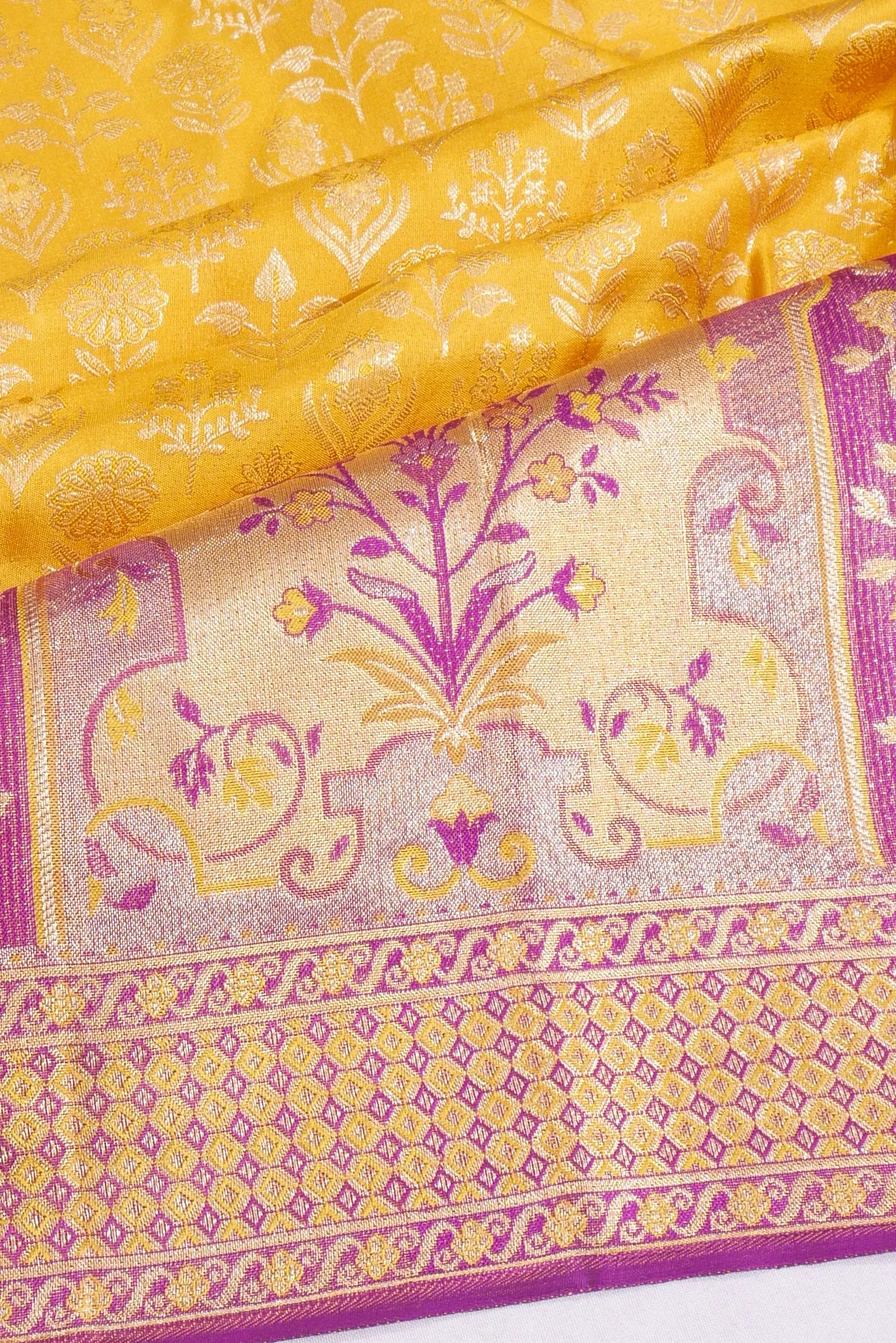 Kanchipuram Silk Brocade Yellow Saree