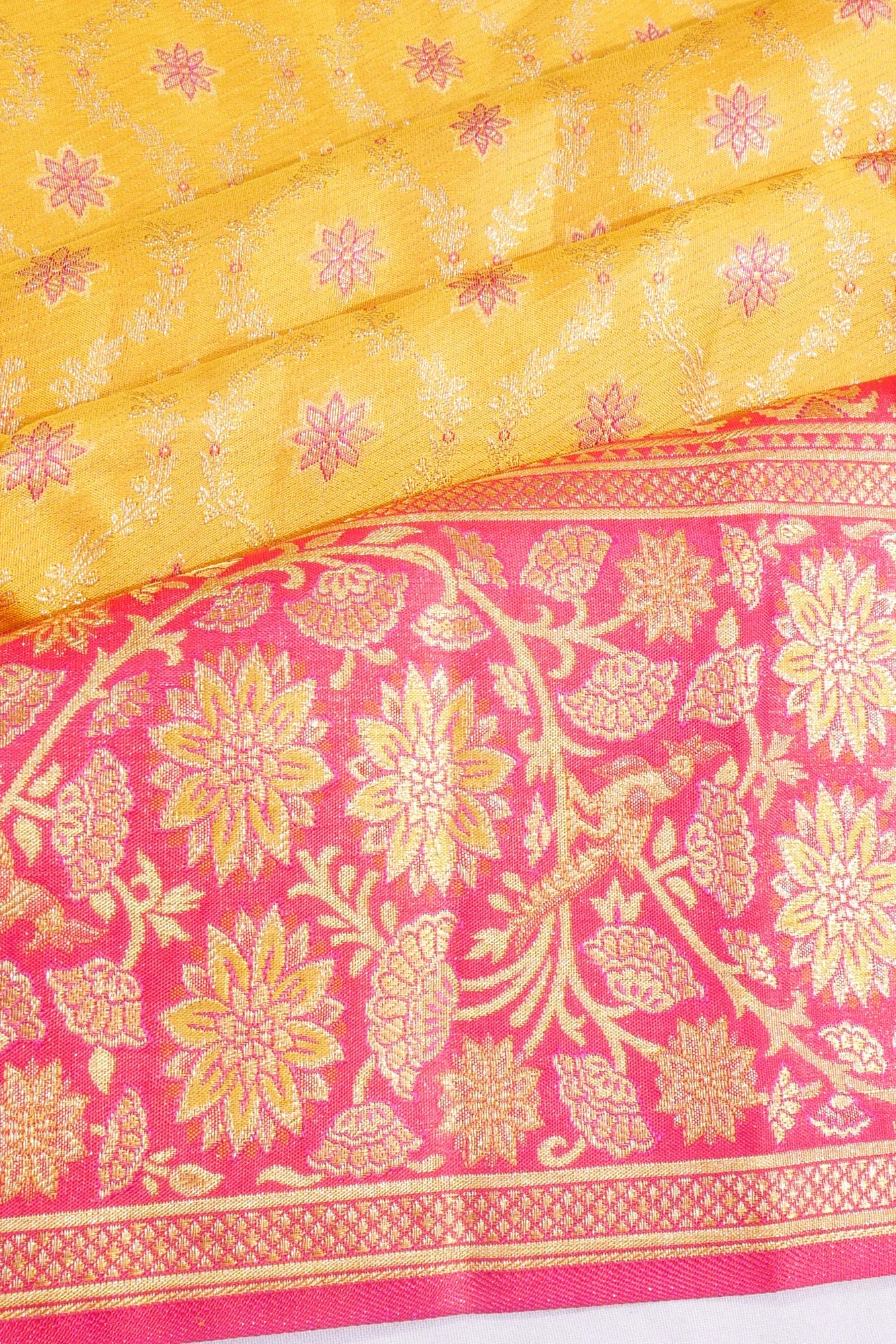 Kankatala Kanchipuram Silk Brocade Yellow Saree g2