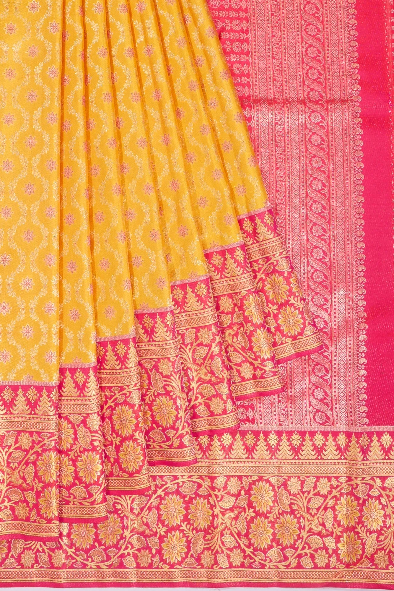 Kanchipuram Silk Brocade Yellow Saree