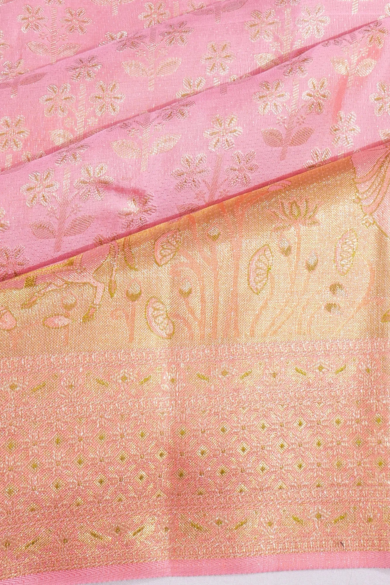 Kanchipuram Silk Brocade Baby Pink Saree