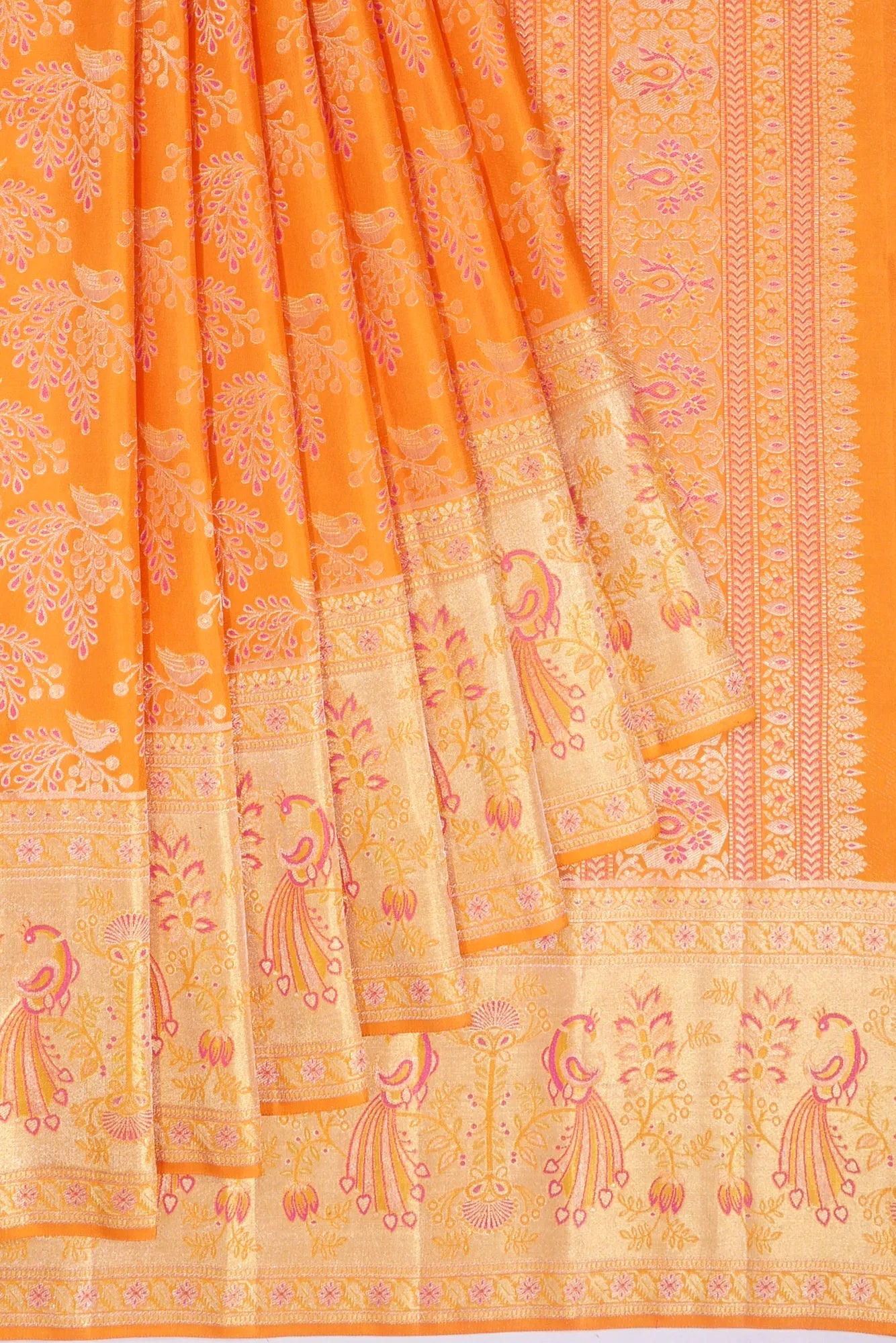 Kankatala Kanchipuram Silk Brocade Orange Saree g2