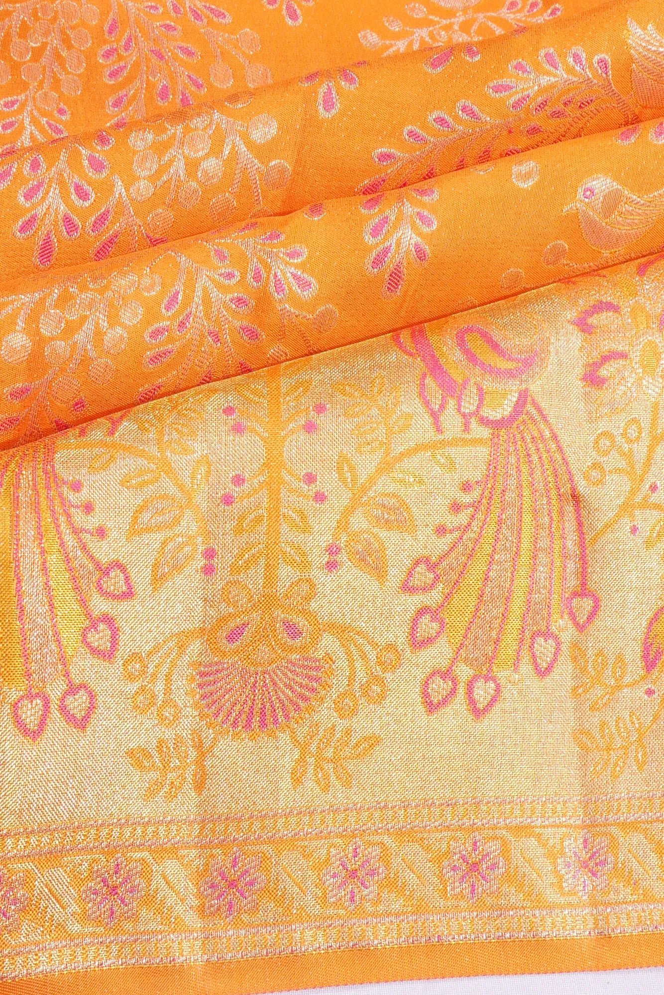 Kankatala Kanchipuram Silk Brocade Orange Saree g2