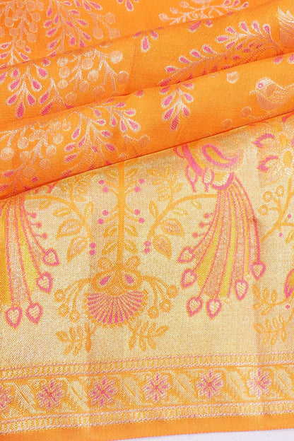 Kankatala Kanchipuram Silk Brocade Orange Saree g2
