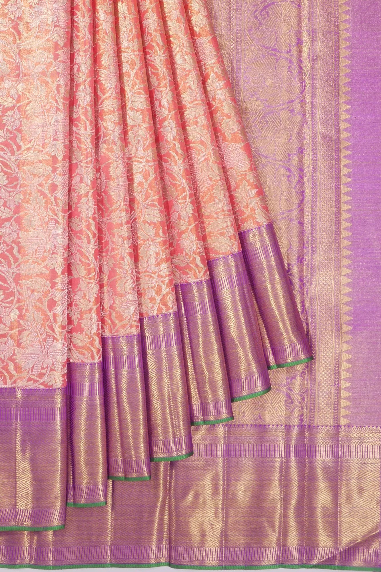 Kankatala Kanchipuram Silk Tissue Orange Saree g2