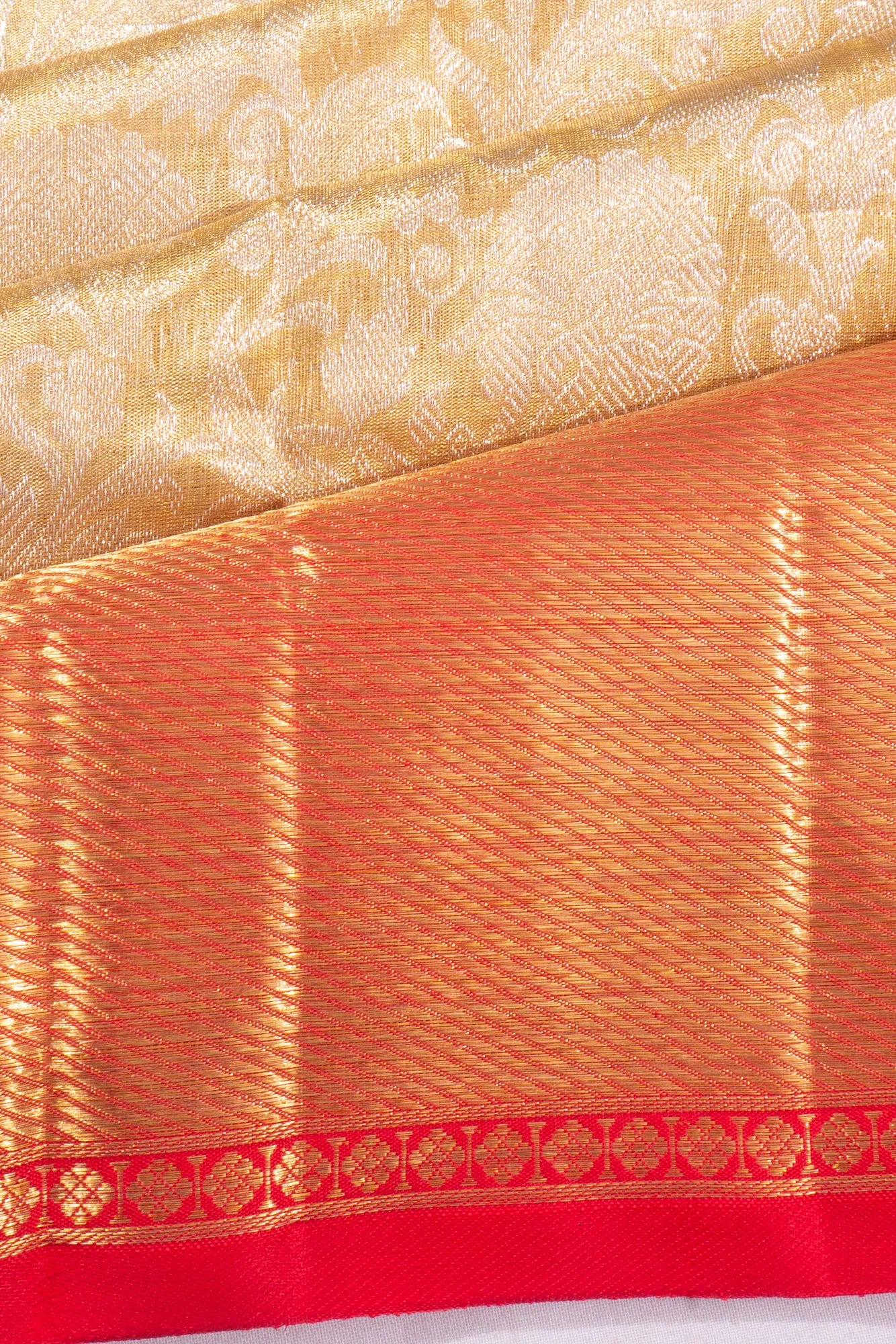 Kanchipuram Silk Tissue Jaal Gold Saree