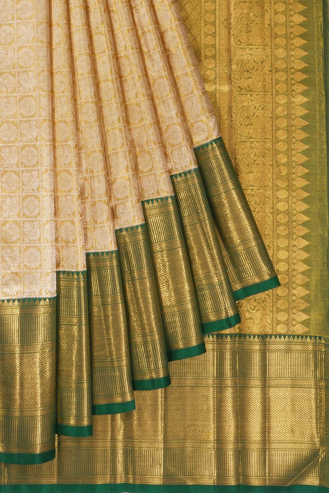 Kankatala Kanchipuram Silk Checks And Butta Gold Saree g2