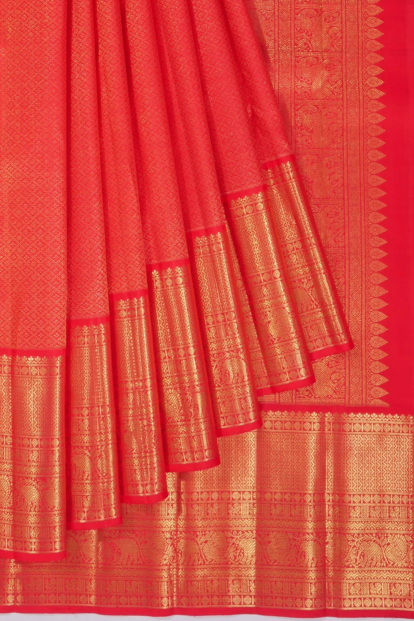 Kankatala Kanchipuram Silk Brocade Red Saree g2