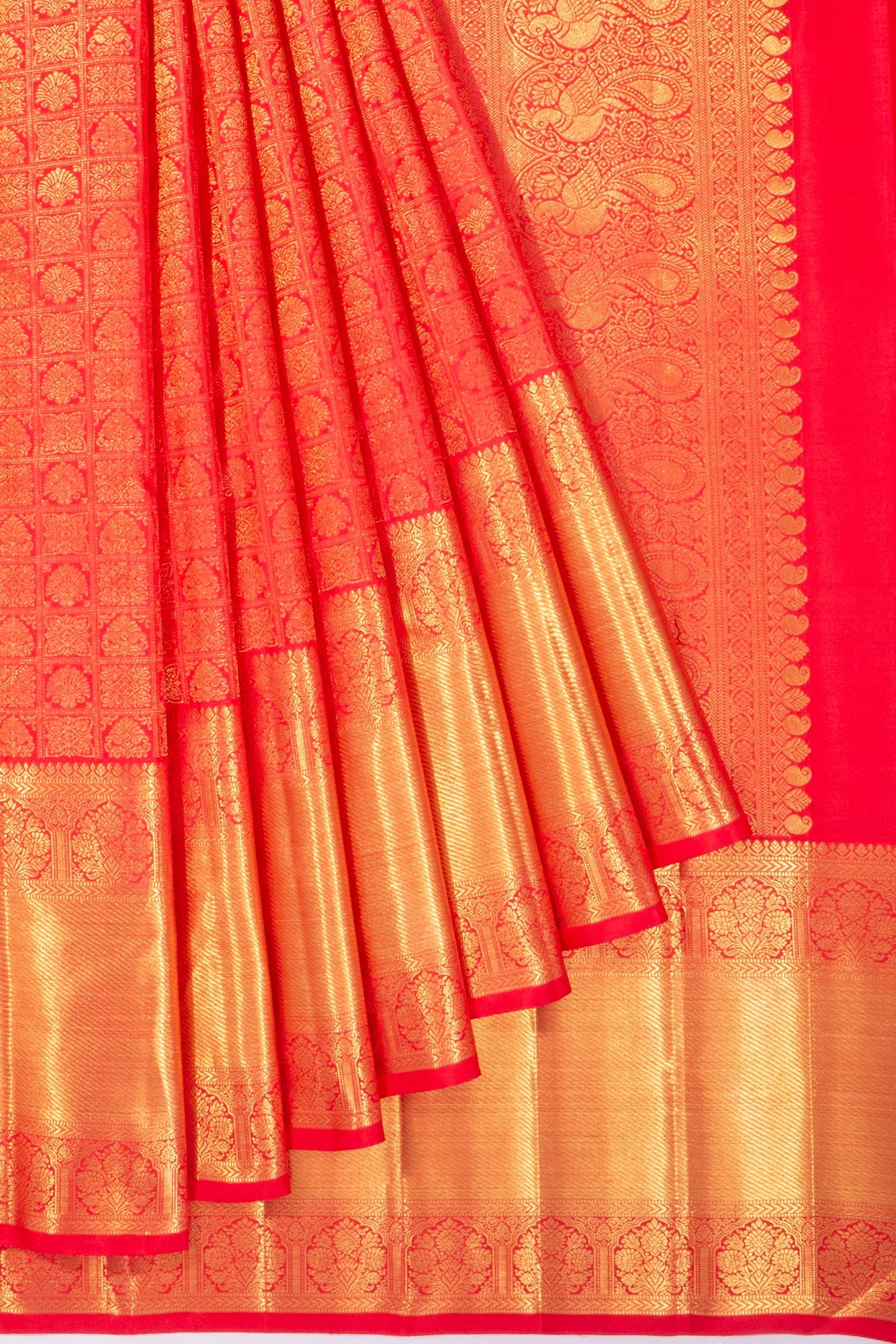 Kanchipuram Silk Checks And Butta Red Saree