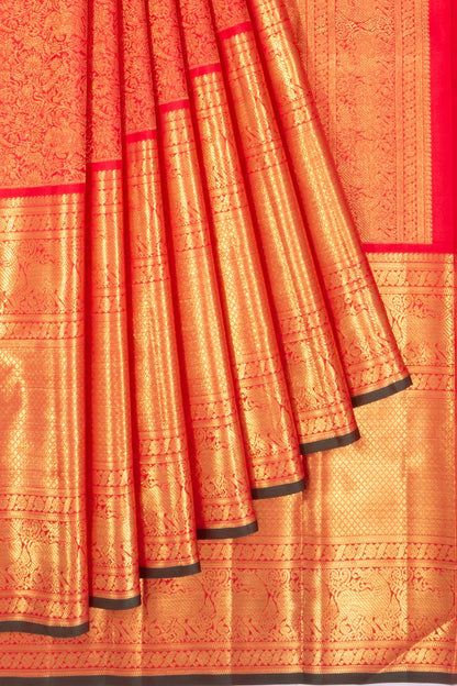 Kankatala Kanchipuram Silk Vanasingaram Jaal Red Saree g2