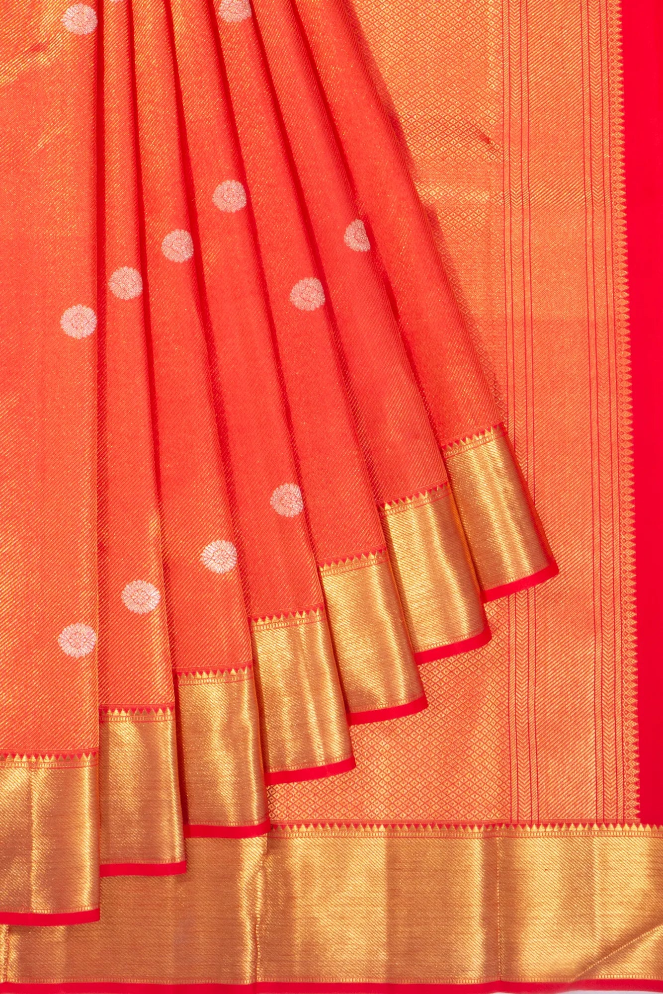 Kanchipuram Silk Tissue And Butta Red Saree
