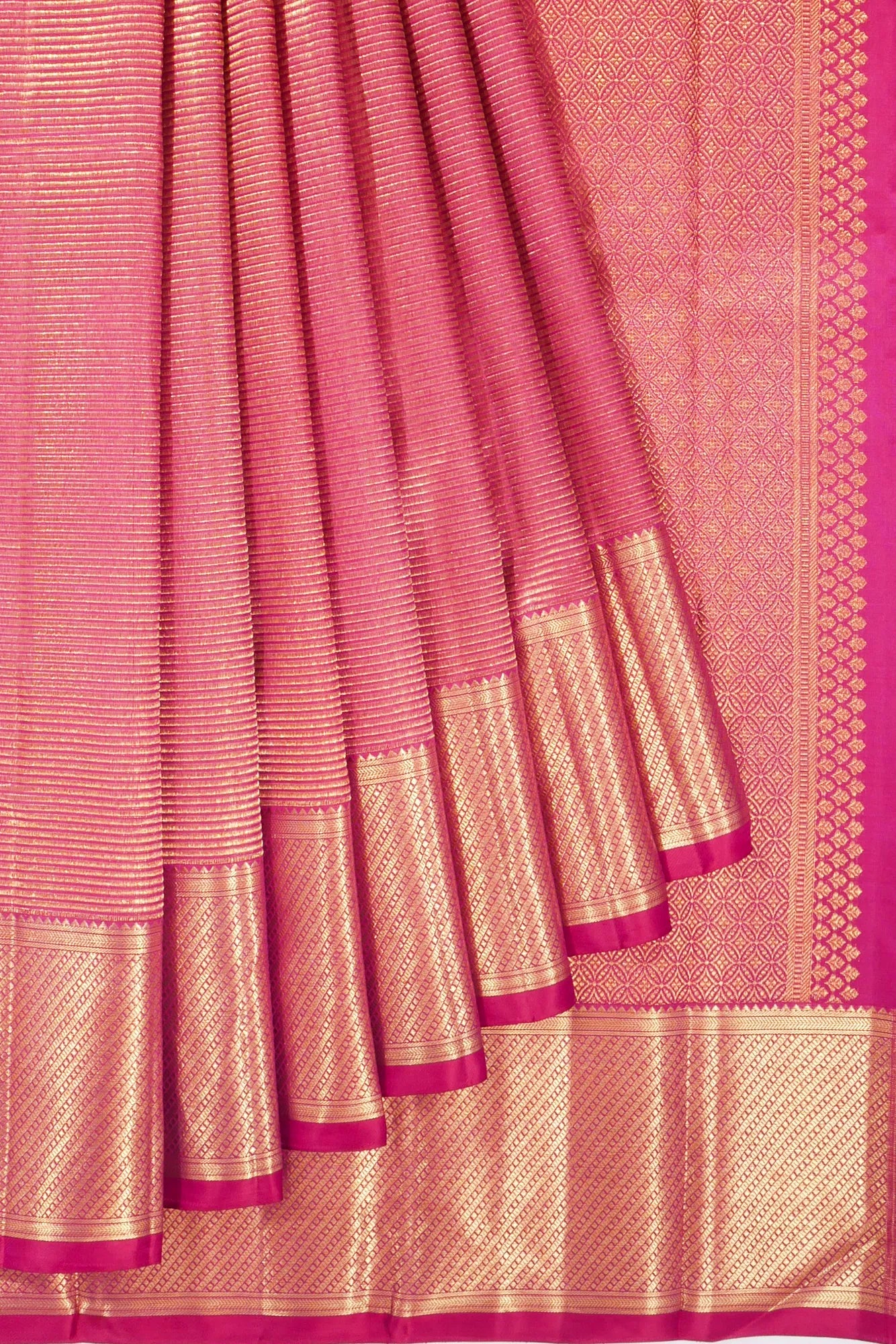 Kanchipuram Silk Oosi Lines Pink Saree