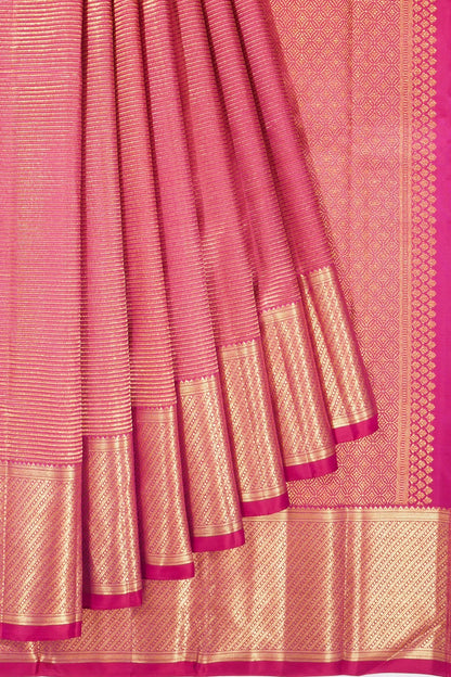 Kankatala Kanchipuram Silk Oosi Lines Pink Saree g2