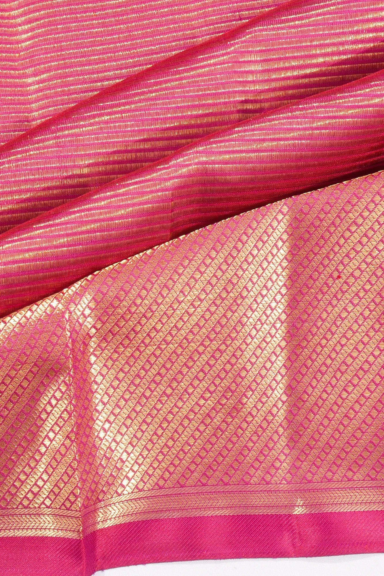 Kankatala Kanchipuram Silk Oosi Lines Pink Saree g2