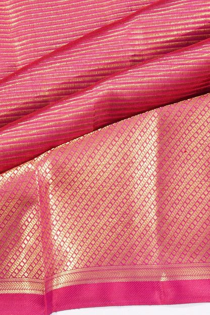 Kankatala Kanchipuram Silk Oosi Lines Pink Saree g2