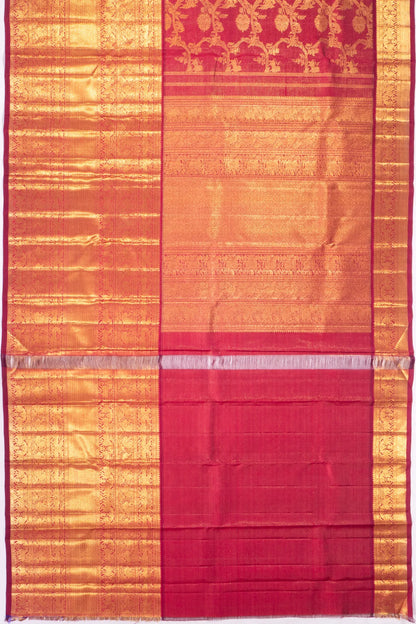 Kankatala Kanchipuram Silk Oosi Lines And Jaal Maroon Saree g2